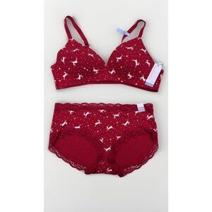 Ambrielle Women’s Bra 40B & Hipster Panty 1X Set Organic Cotton Deer Print
